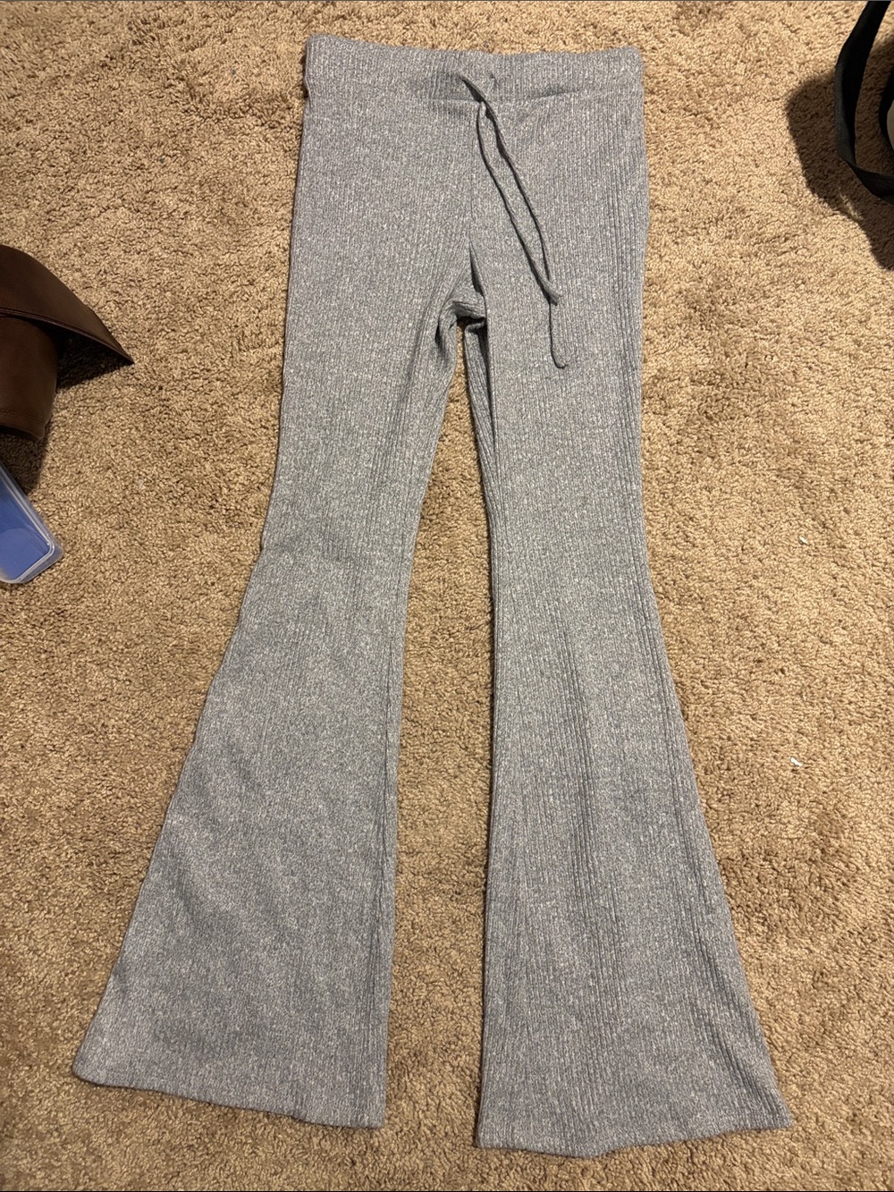 No Boundaries Gray Ribbed Flare Knit Pants